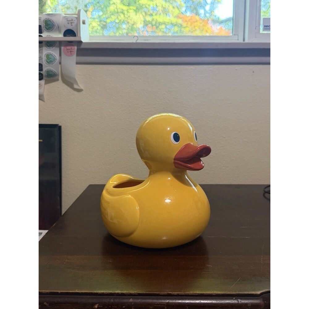 Yellow Duck Ceramic Planter Rubber Ducky by Teleflora Gifts 9" X 9 Some Cracking